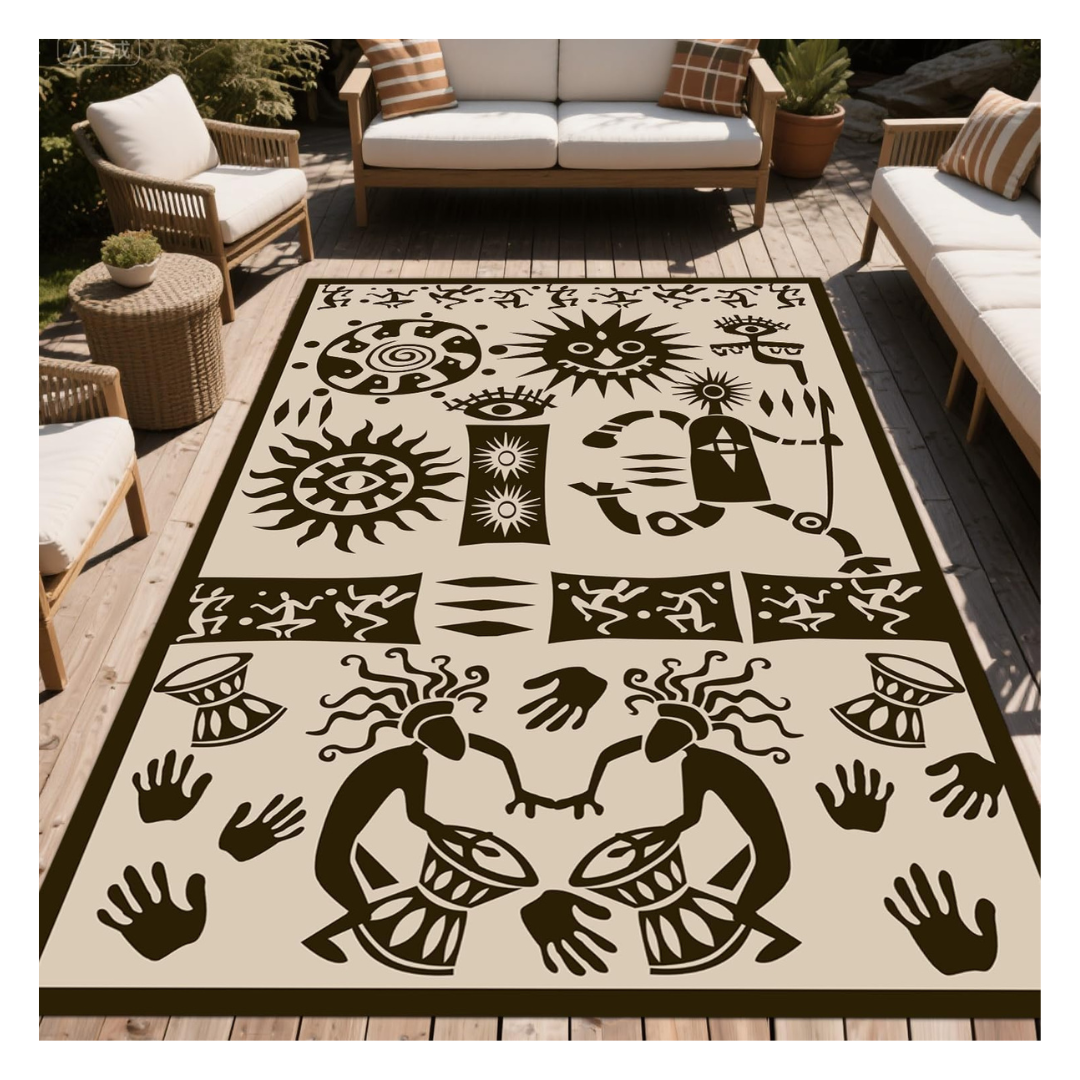 5' x 8' Waterproof Reversible Tribal Outdoor Rug