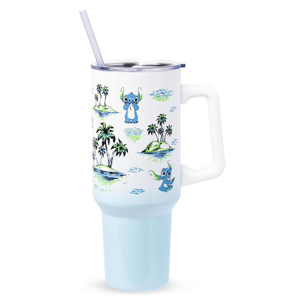 40oz Silver Buffalo Disney Lilo And Stitch Stainless Steel Tumbler W/ Handle & Straw