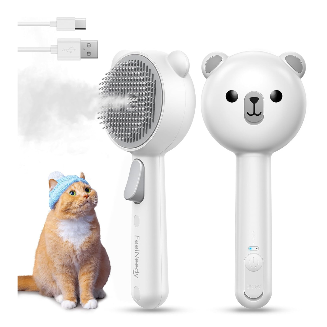 Feelneedy Rechargeable Steam Pet Grooming Brush (White)