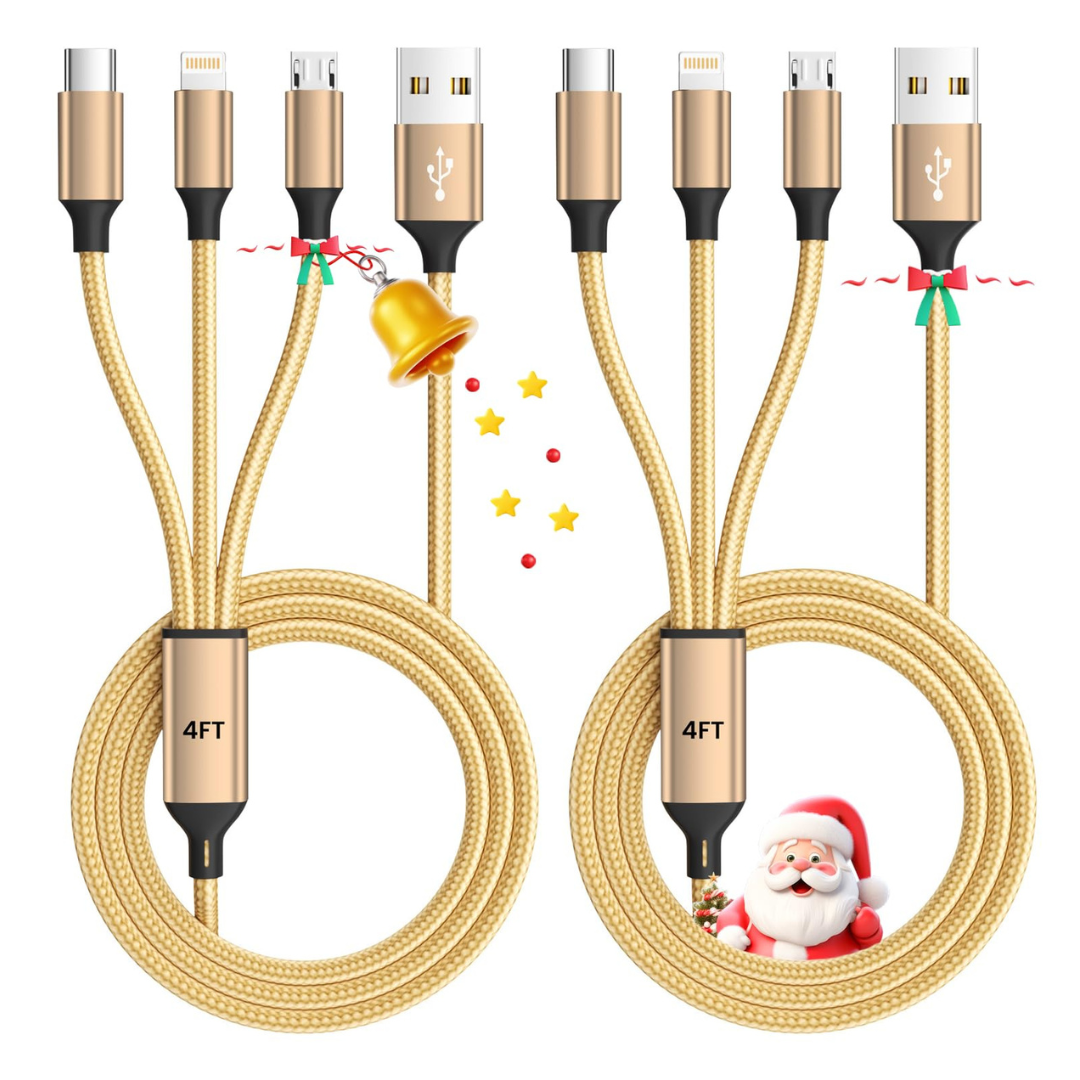 2-Pack 4ft 3-in-1 Multi Charging Cable (USB A to Lightning/USB C/Micro USB)