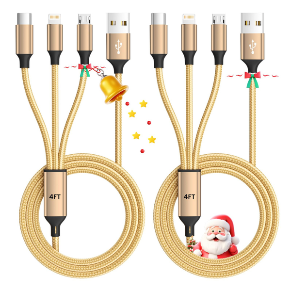 2-Pack 4ft 3-in-1 Multi Charging Cable (USB A to Lightning/USB C/Micro USB)