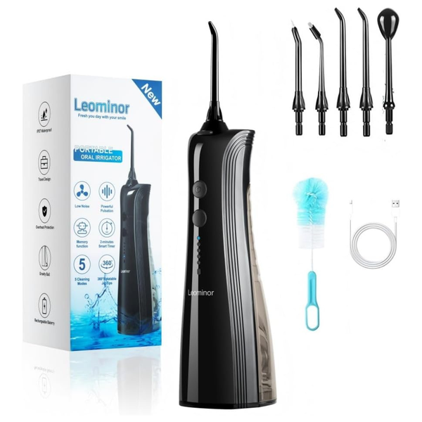 Leominor Cordless Rechargeable Water Dental Flosser Pick with 5 Modes