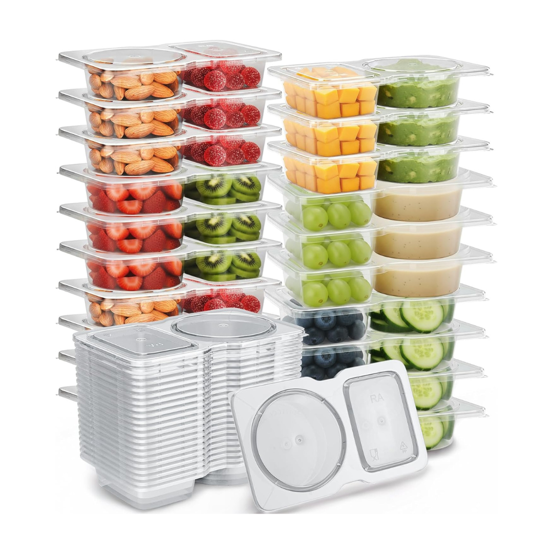 20-Pack 4.4-Oz 2-Compartment Snack Containers with Lid