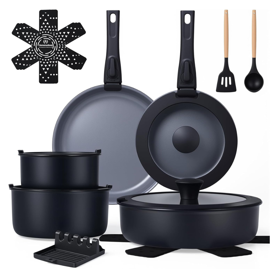 18-Piece Ammeloo Pots & Pans Set Ceramic Cookware Set