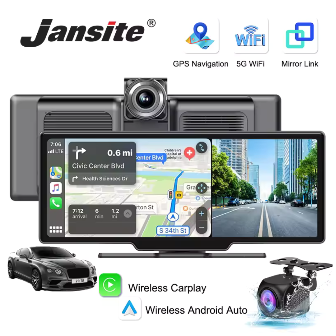 10.26" 4K Dash Cam Mirror With CarPlay, Android Auto & GPS