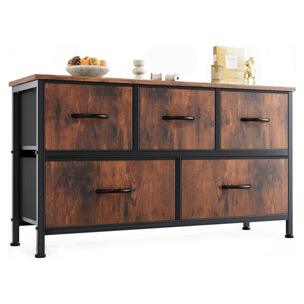 Olixis Durable 5-Drawer Dresser With Fabric Bins