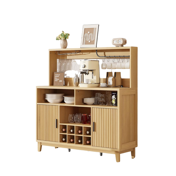 Modern Coffee Bar Fluted Buffet Cabinet With Storage