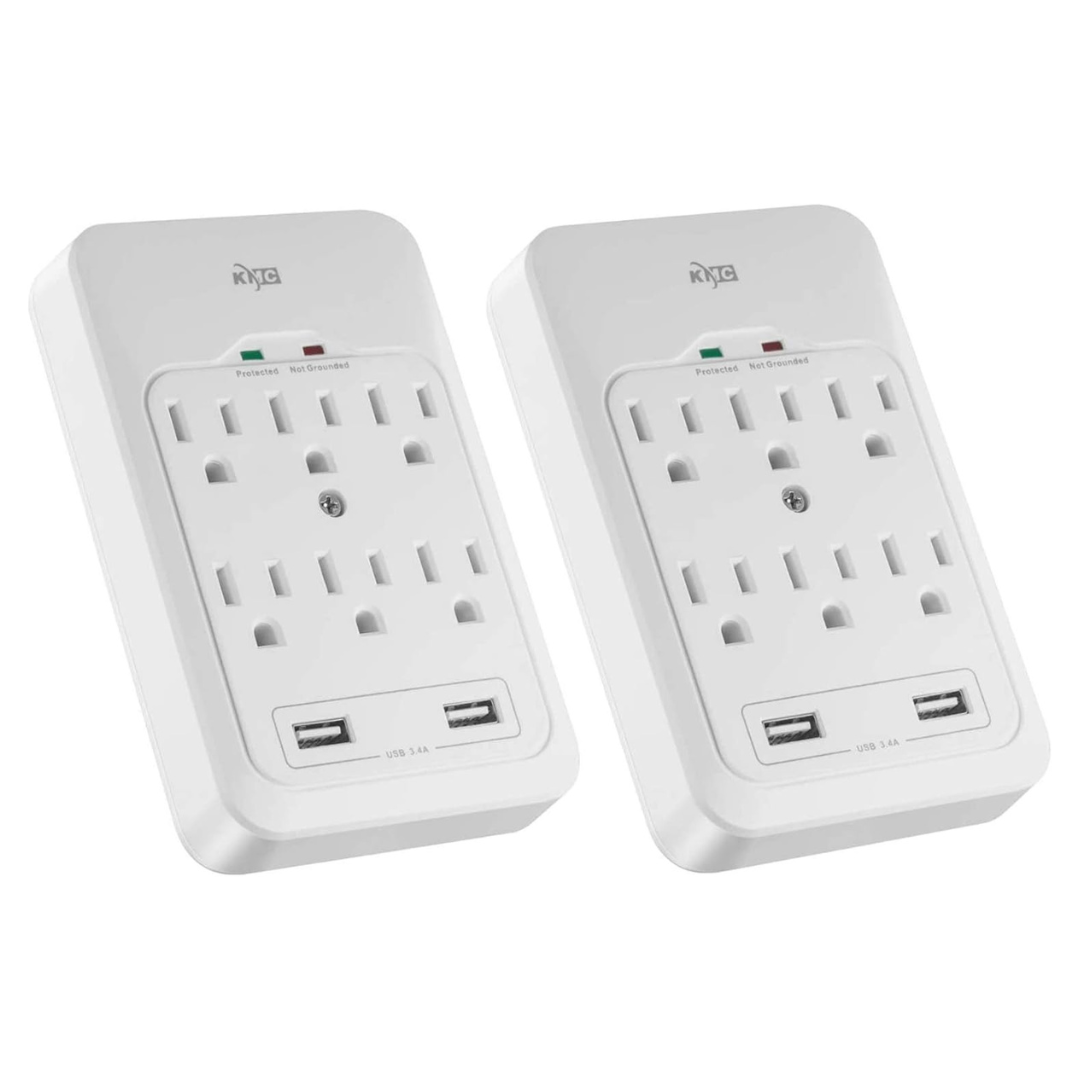 2-Pack 6-Outlet 980 Joules Surge Protector W/ 2 USB Ports (3.4A)