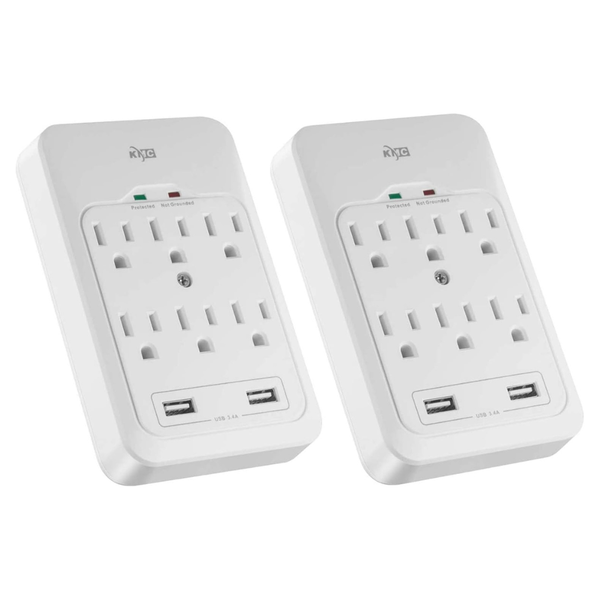 2-Pack 6-Outlet 980 Joules Surge Protector W/ 2 USB Ports (3.4A)