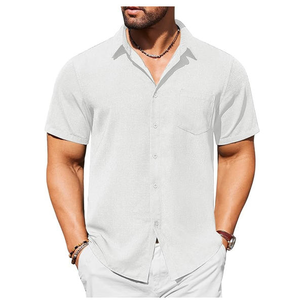 Coofandy Men's Short Sleeve Button Up Linen Shirt