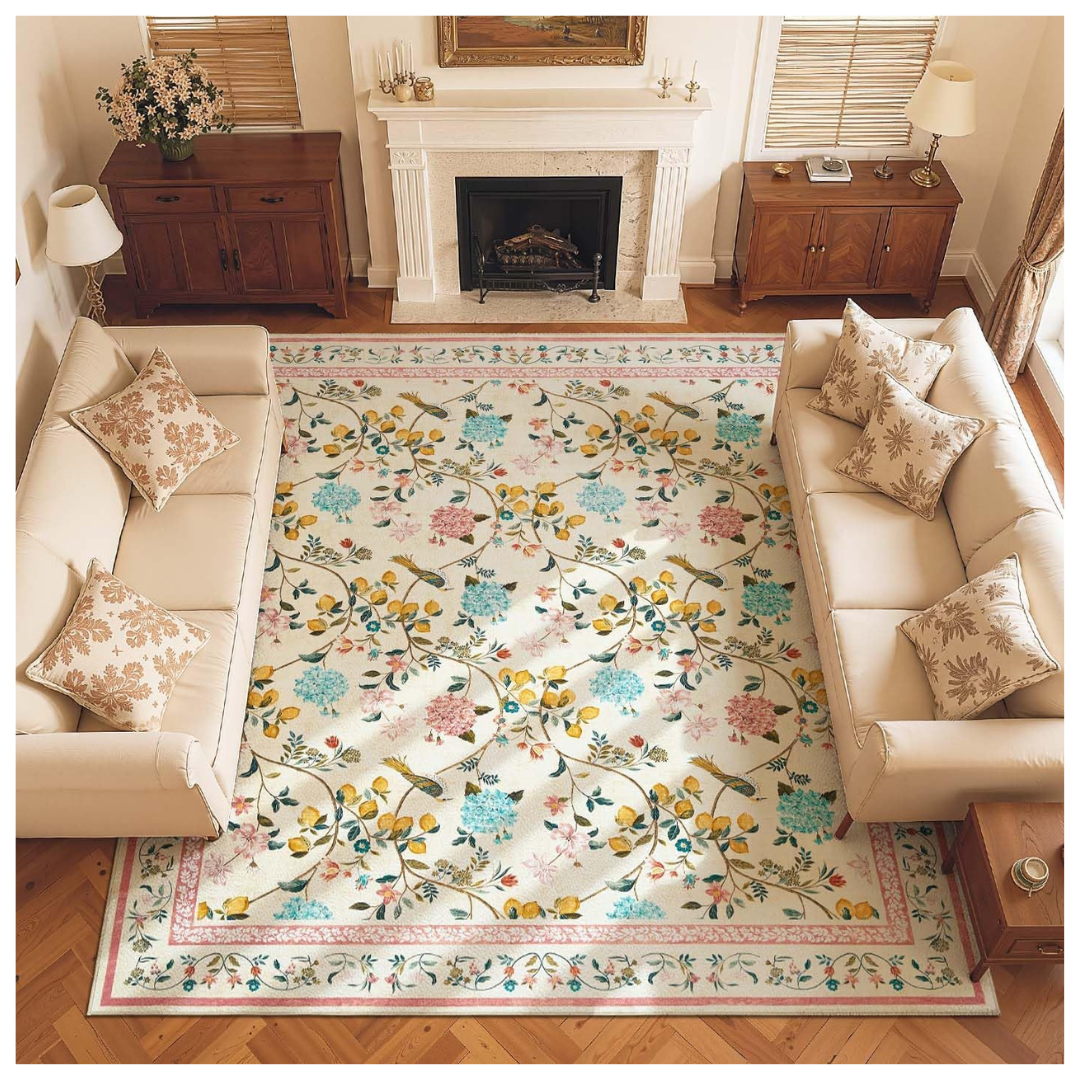8' x 10' Flower Design Non-Slip Floral Washable Area Rug