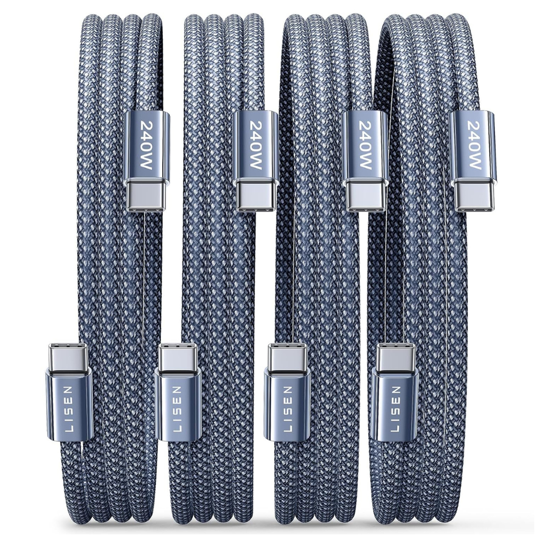 4-Pack 6.6ft LISEN 240W USB-C To USB-C Braided Charger Cables