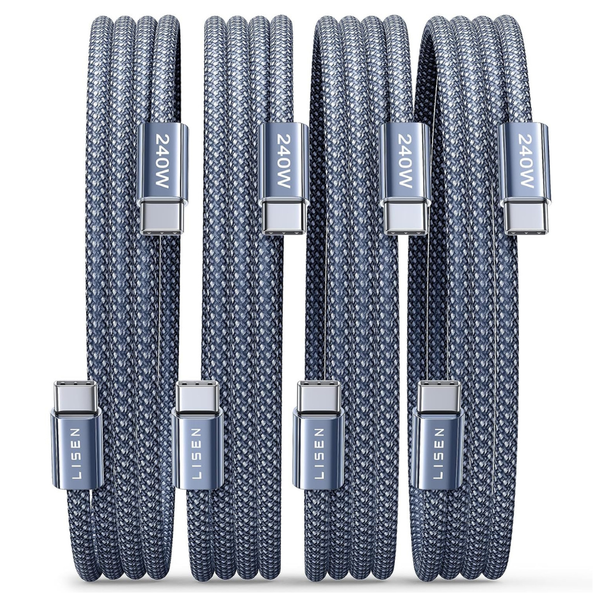 4-Pack 6.6ft LISEN 240W USB-C To USB-C Braided Charger Cables