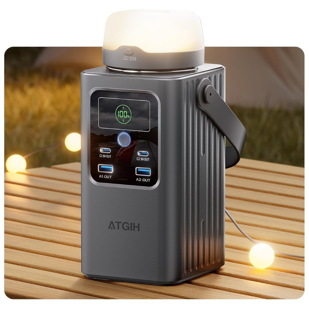 198.4 Wh ATGIH 4-Port LiFePO4 Portable Power Station W/ Detachable Ligh