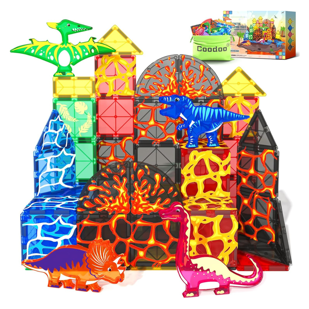 42-Piece Dinosaur Magnetic Tiles Building Blocks Set