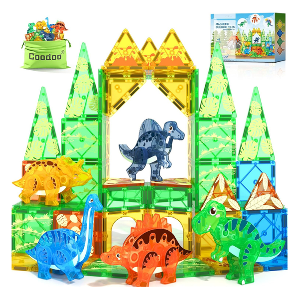 48-Piece Coodoo Dinosaur Magnetic Tiles STEM Toy For Kids
