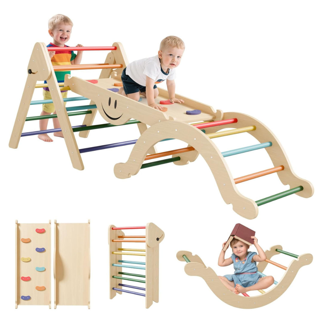 Bierum Pikler Triangle 8-In-1 Kids' Indoor Wooden Climbing Toy Set
