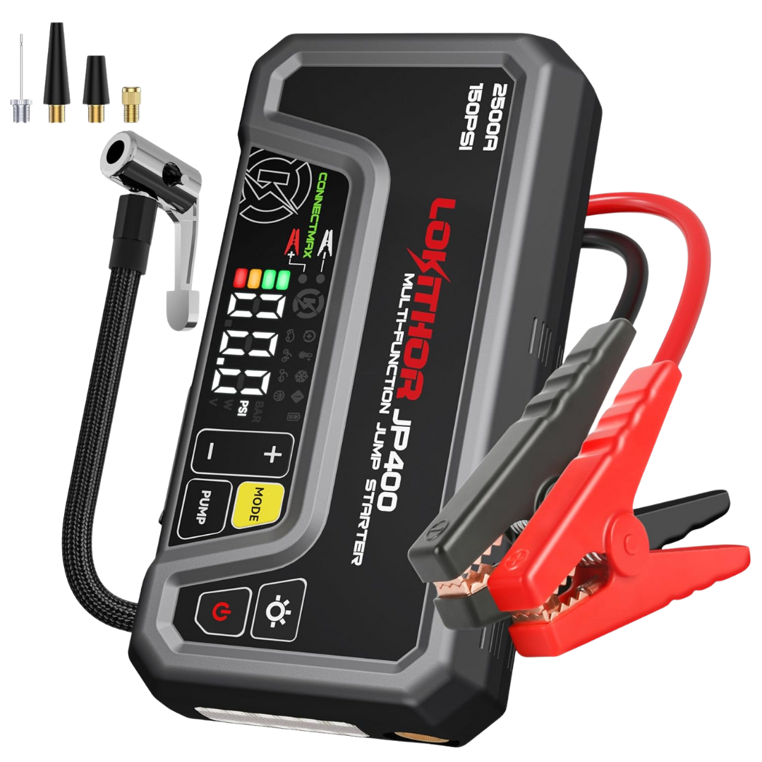 Lokithor 2500A 150PSI 12V Portable Car Battery Jump Starter W/ Air Compressor