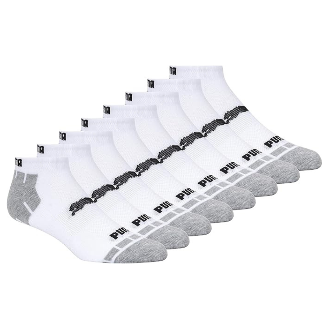 8-Pair Puma Men's Low Cut Socks (10-13, White/Grey)