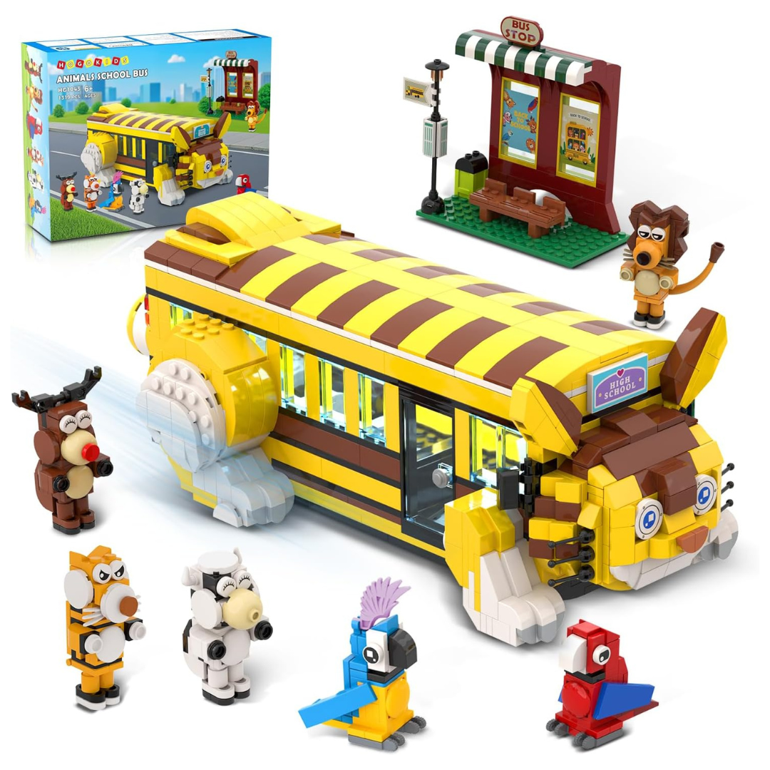 1319-Piece Cat School Bus Building Set With Light