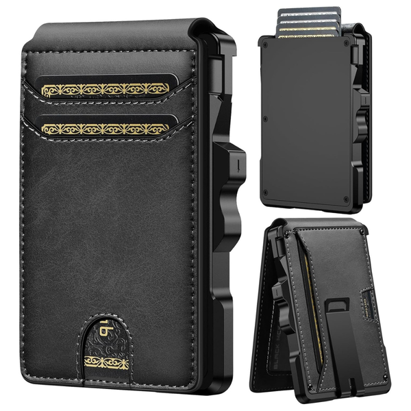 Men's Rfid Minimalist Pop Up Wallets with Money Clip Metal Credit Card Holder