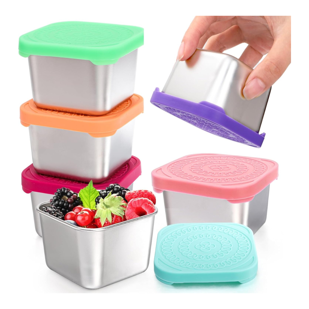 6-Pack 6 Oz Stainless Steel Snack Containers with Silicone Lids