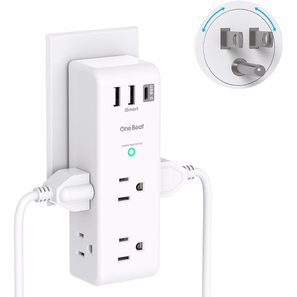 One Beat Surge Protector Outlet Extender with Rotating Plug