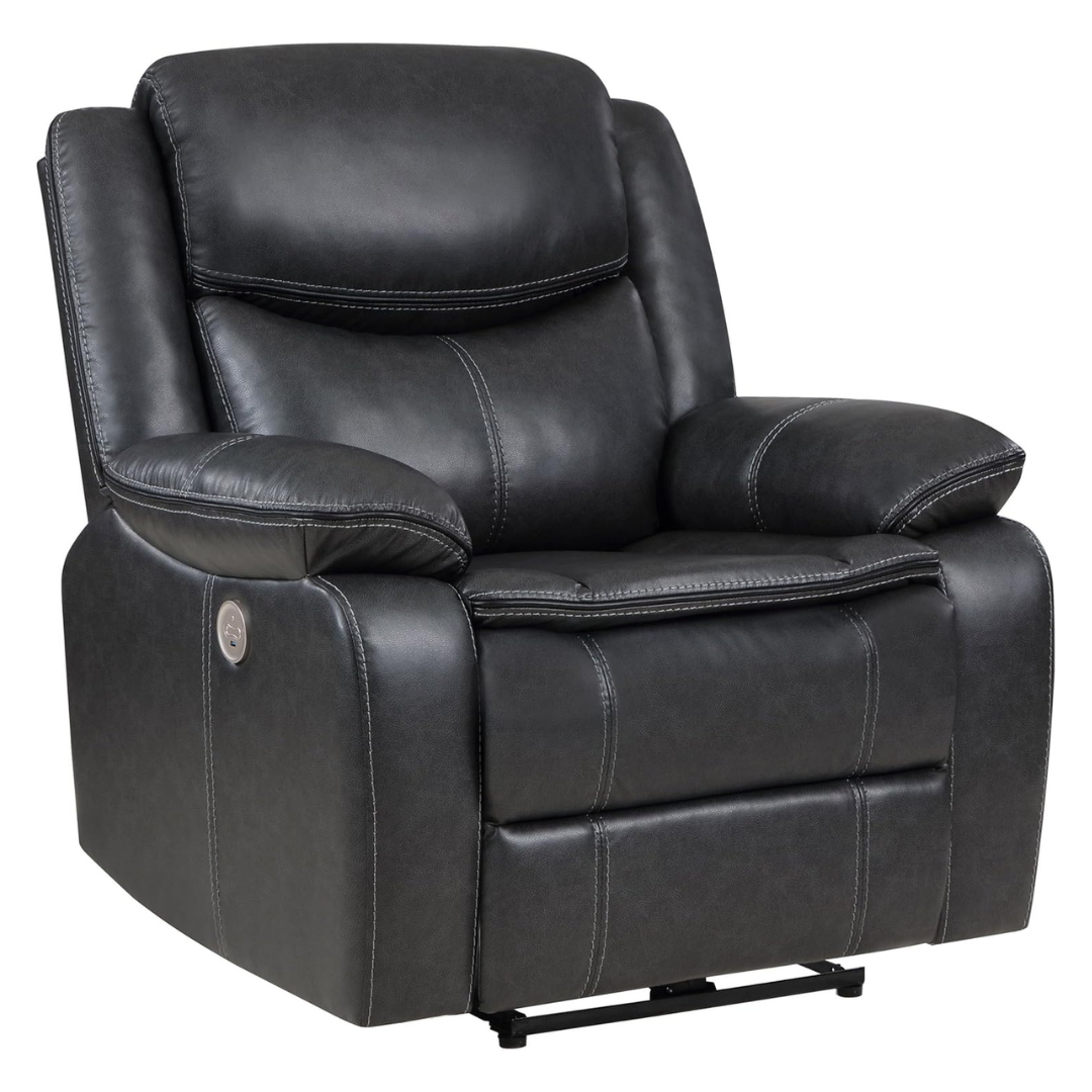 Benzara Dark Gray Faux Leather Susan Power Recliner