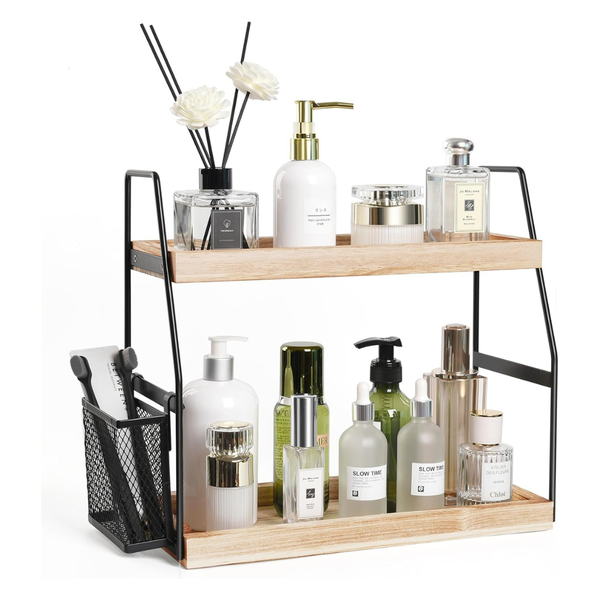 2-Tier Standing Bathroom Organizer With Basket