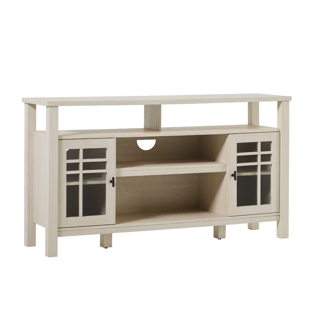 Transitional-Style Windowpane Glass Door Storage Sideboard