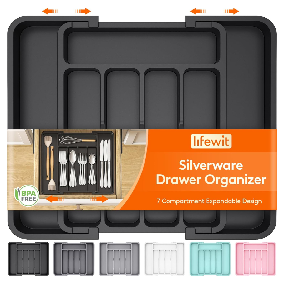 Expandable Silverware Drawer Organizer (8.5"-14.1" x 12.1")