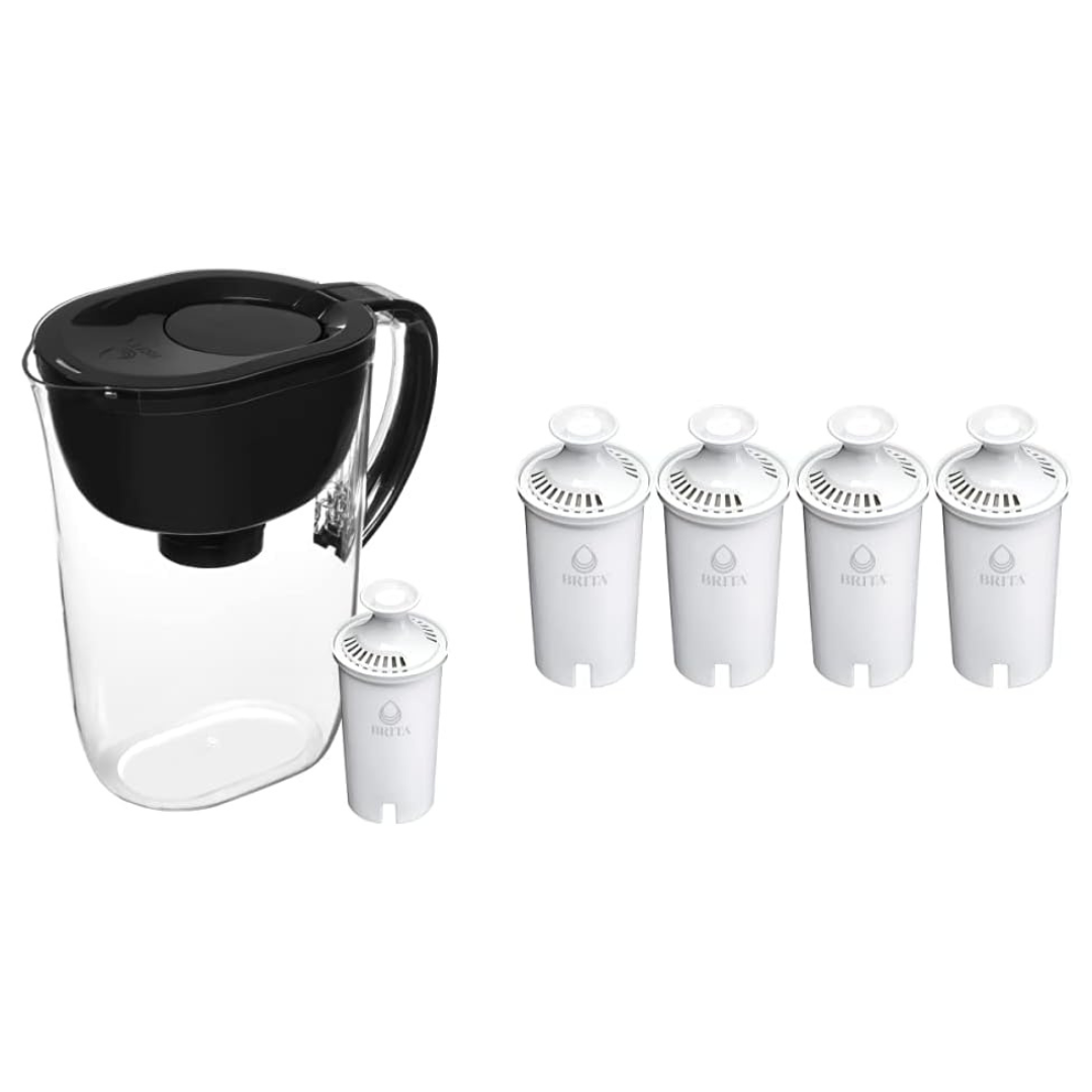 Brita 10-Cup Water Filter Pitcher With 4 Standard Filter (Black)