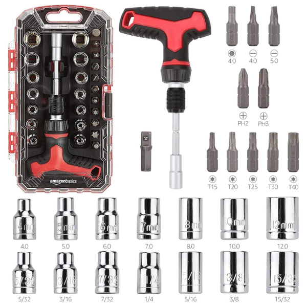 27-Piece Amazon Basics Magnetic T-Handle Ratchet Wrench & Screwdriver Set