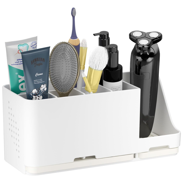 JUMEIHUI Bathroom Countertop Water Absorbent Organizer W/ 8 Slots (White)