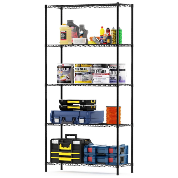36'' Furinno 5-Tier Wayar Metal Storage Shelf Rack (Black)
