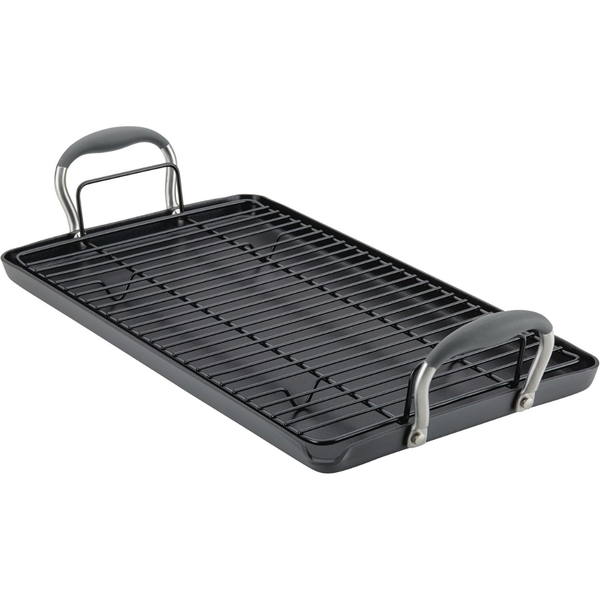 Anolon 18"x10" Hard Anodized Nonstick Double Burner Griddle W/Roasting Rack