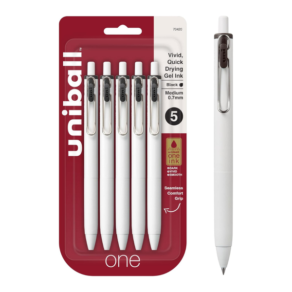 5-Pack Uni-ball One 0.7mm Medium Black Ink Gel Pens (White)
