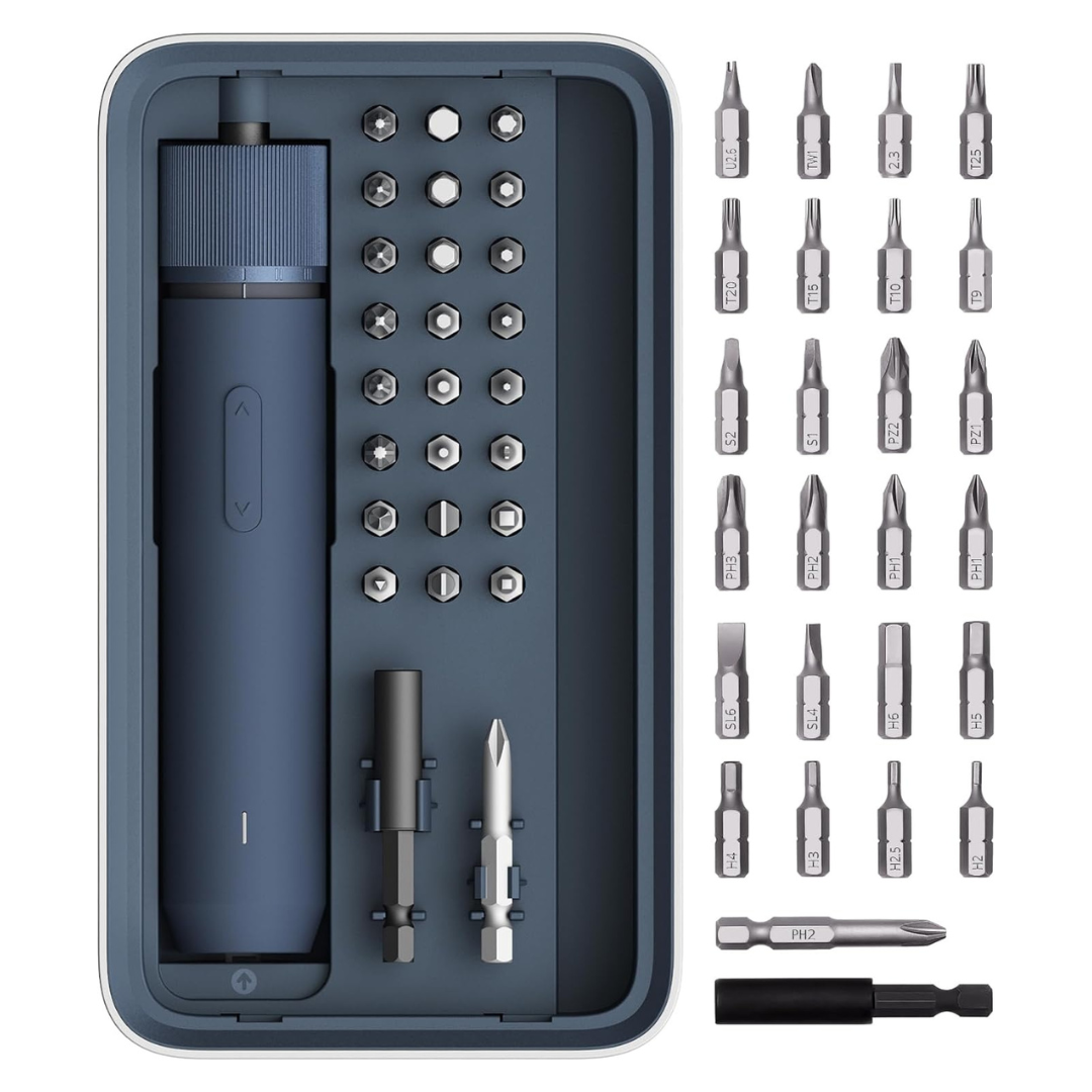 25-Piece Rechargeable Cordless Screwdriver Kit with Battery and LED Light