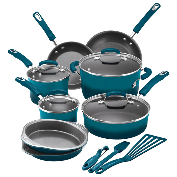 15-Piece Rachael Ray Nonstick Pots and Pans Cookware Set (3 colors)