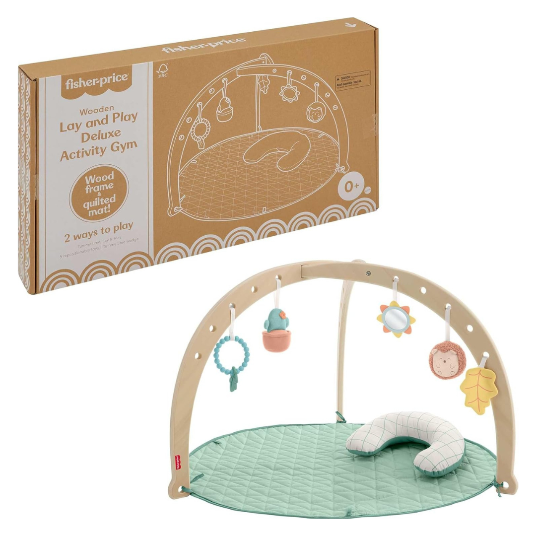 Fisher-Price Wood Baby Playmat Lay & Play Deluxe Activity Gym