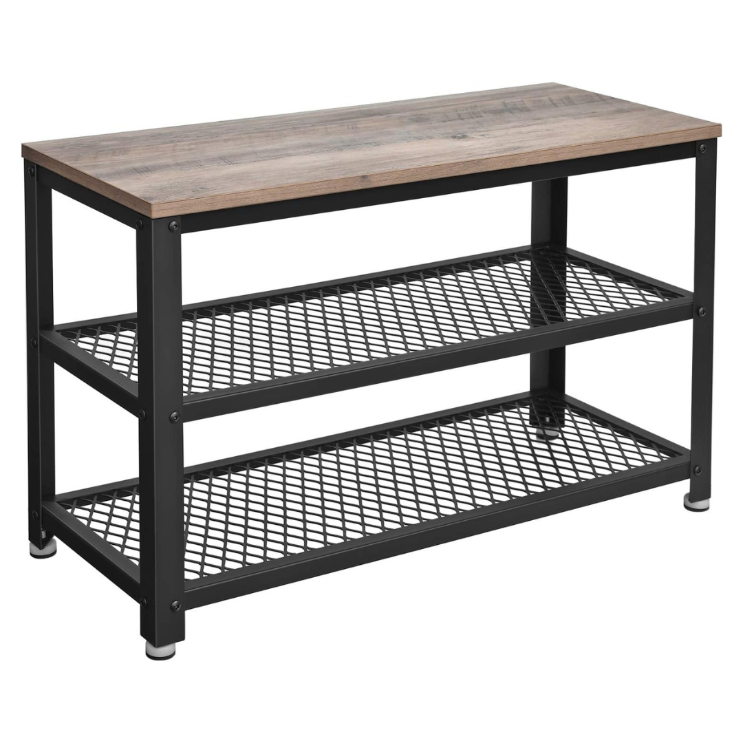 Vasagle 3-Tier Shoe Shelf Storage Bench With Metal Mesh Shelves And Seat