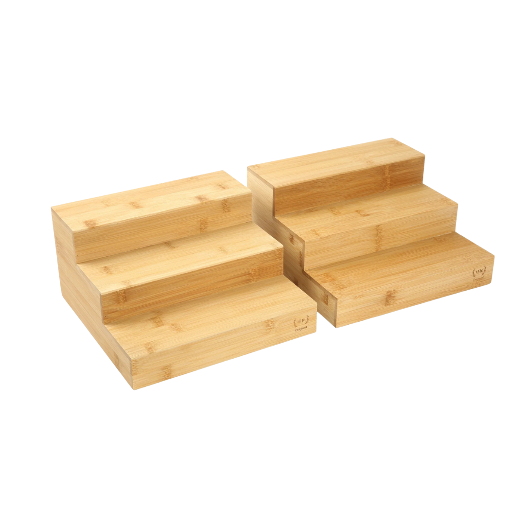 2-Count The Home Edit 3 Tier Bamboo Risers For Kitchen Organization