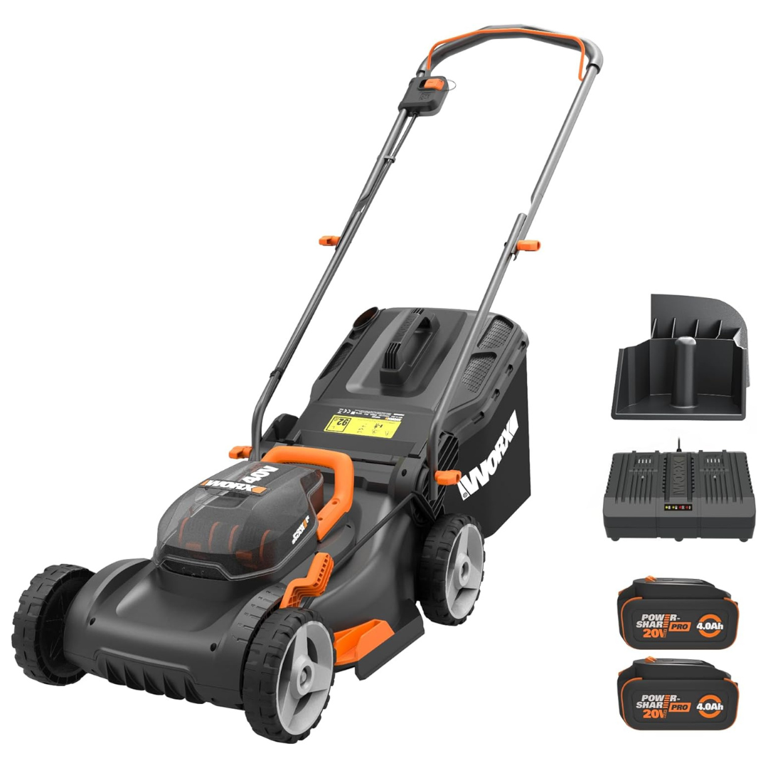 Worx WG743 40V 17" Cordless Lawn Mower With 2 Batteries & Charger