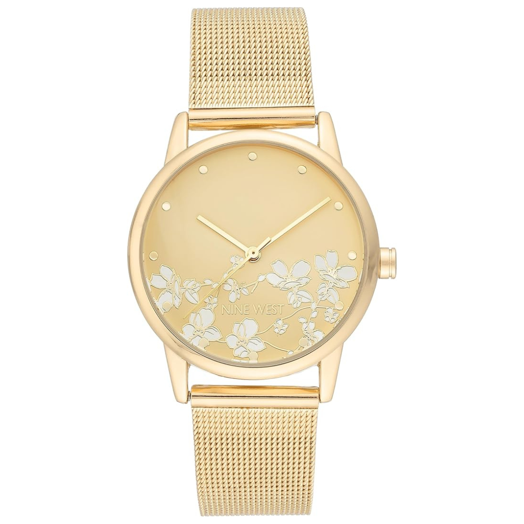 Nine West Women's Floral Dial Mesh Bracelet Watch