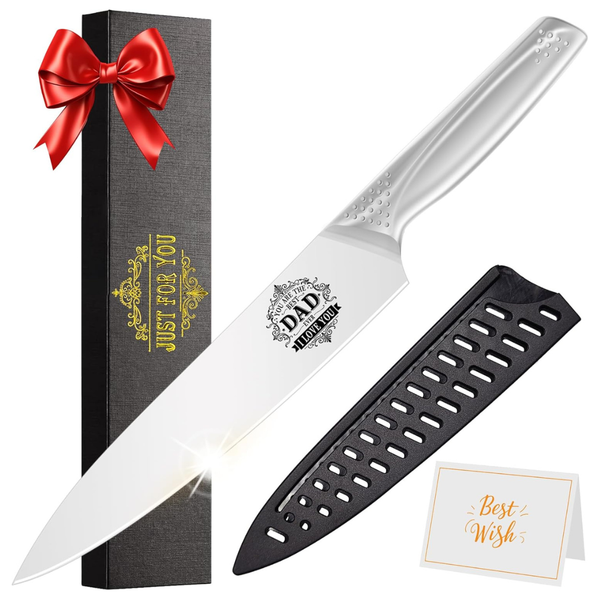 8" Pro Best Dad Ever Engraved Kitchen Knife With Custom Sheath