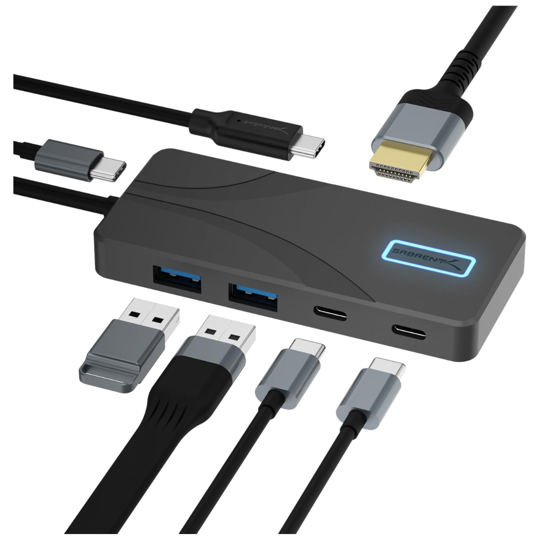 5-Port SABRENT 10Gbps USB Type-C Hub W/ 100W PD & 4K@60Hz