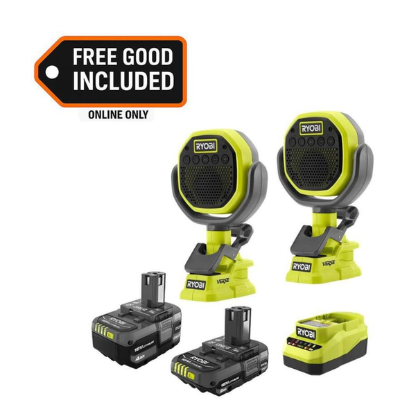 Ryobi ONE+ 18V 2.0Ah & 4.0Ah Batteries With Charger + Clamp Speaker