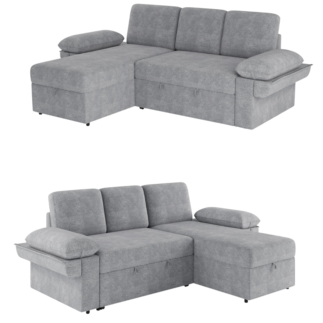 91" Living Room Sectional Sofa Bed With Storage (Gray)