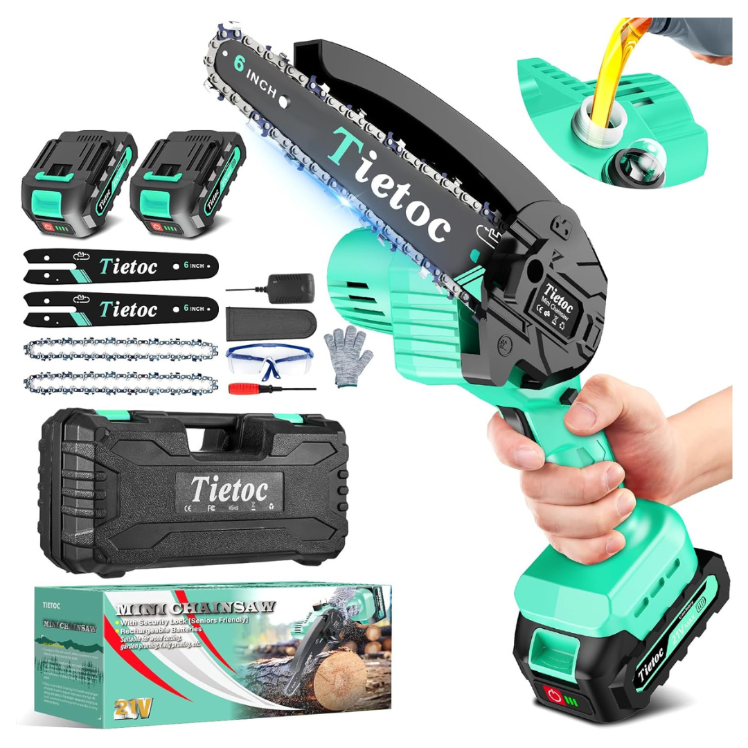 6" Tietoc Mini Electric Chainsaw 2 Large Capacity Batteries