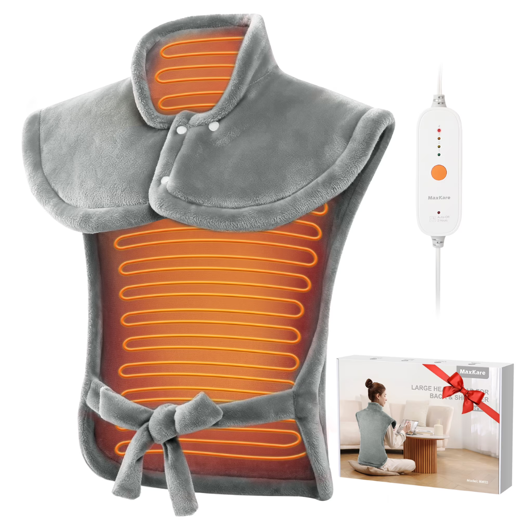 MaxKare Large Back & Shoulder Heating Pad W/ Auto Shut-off (Gray)
